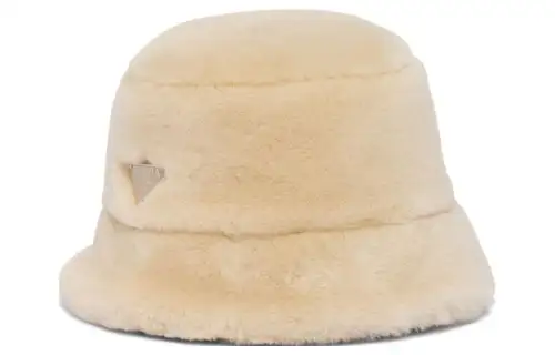 PRADA Silk, Sheepskin, Leather, And Fur Bucket Hats Women's White