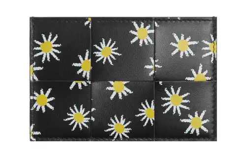 Bottega Veneta CASSETTE Cow Leather Card Holder Women's Black & White & Yellow