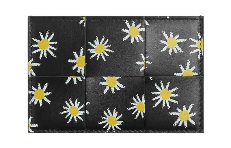 Bottega Veneta CASSETTE Cow Leather Card Holder Women's Black & White & Yellow