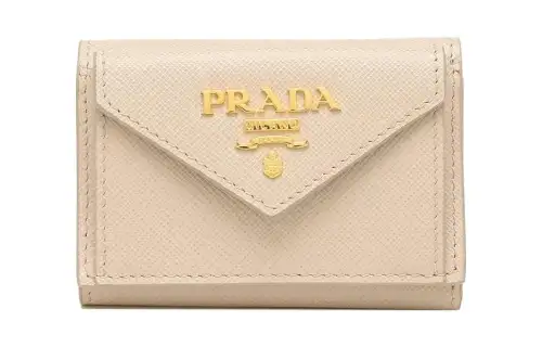 PRADA Saffiano Leather Wallet Mini Women's Beige
