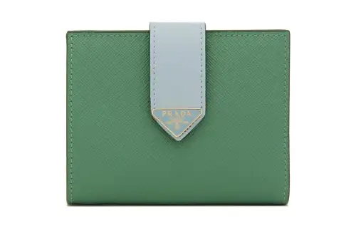 PRADA Saffiano Leather Wallet Small Women's Green & Blue