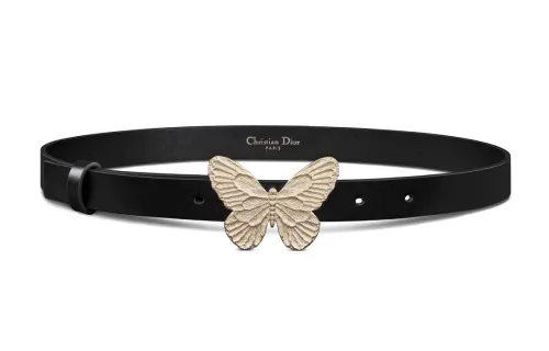 DIOR Calfskin Leather Belts Women's Black Width 2cm