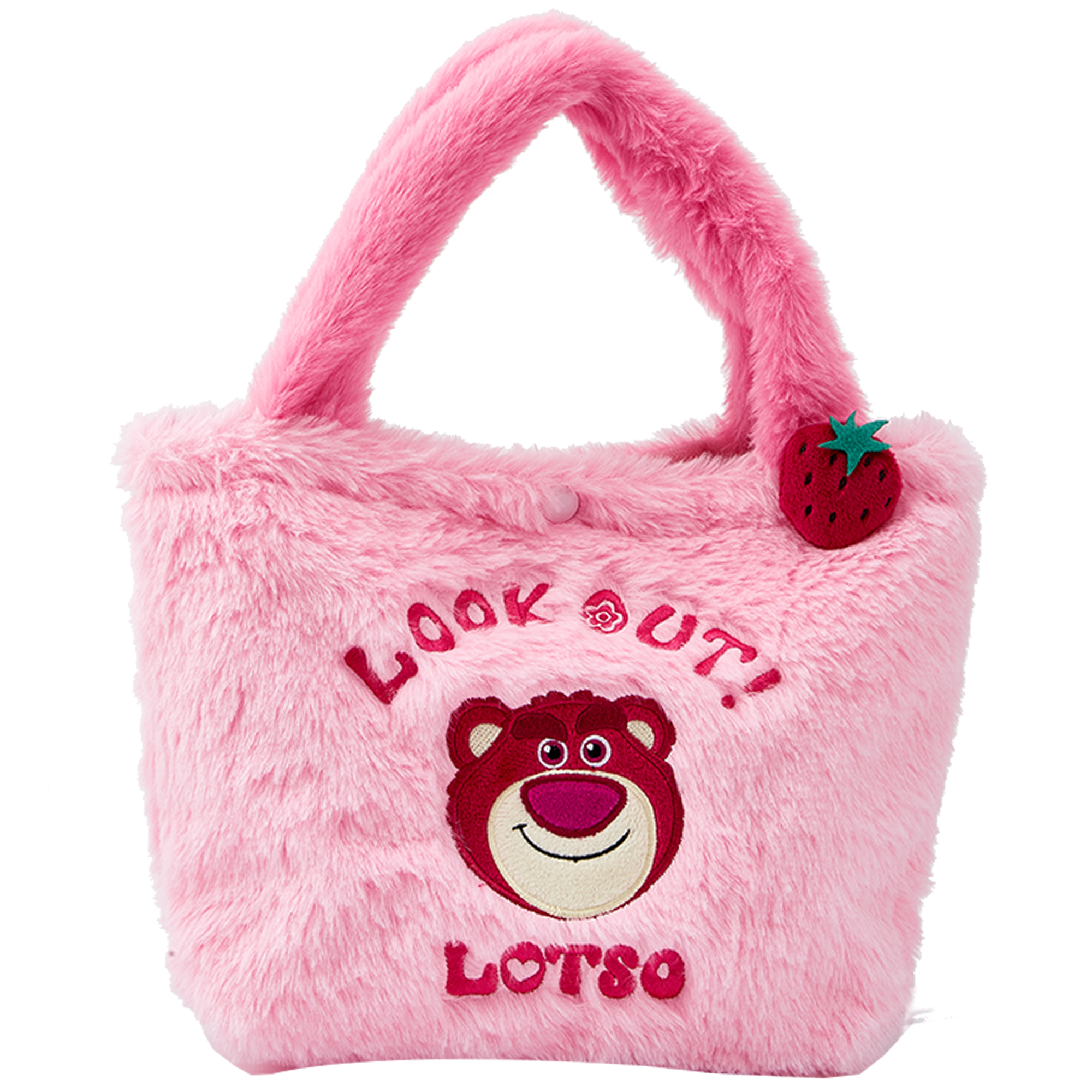 Disney Strawberry Bear Series Plush Tote Bag, Shopping Bag, Handbag Women's Pink