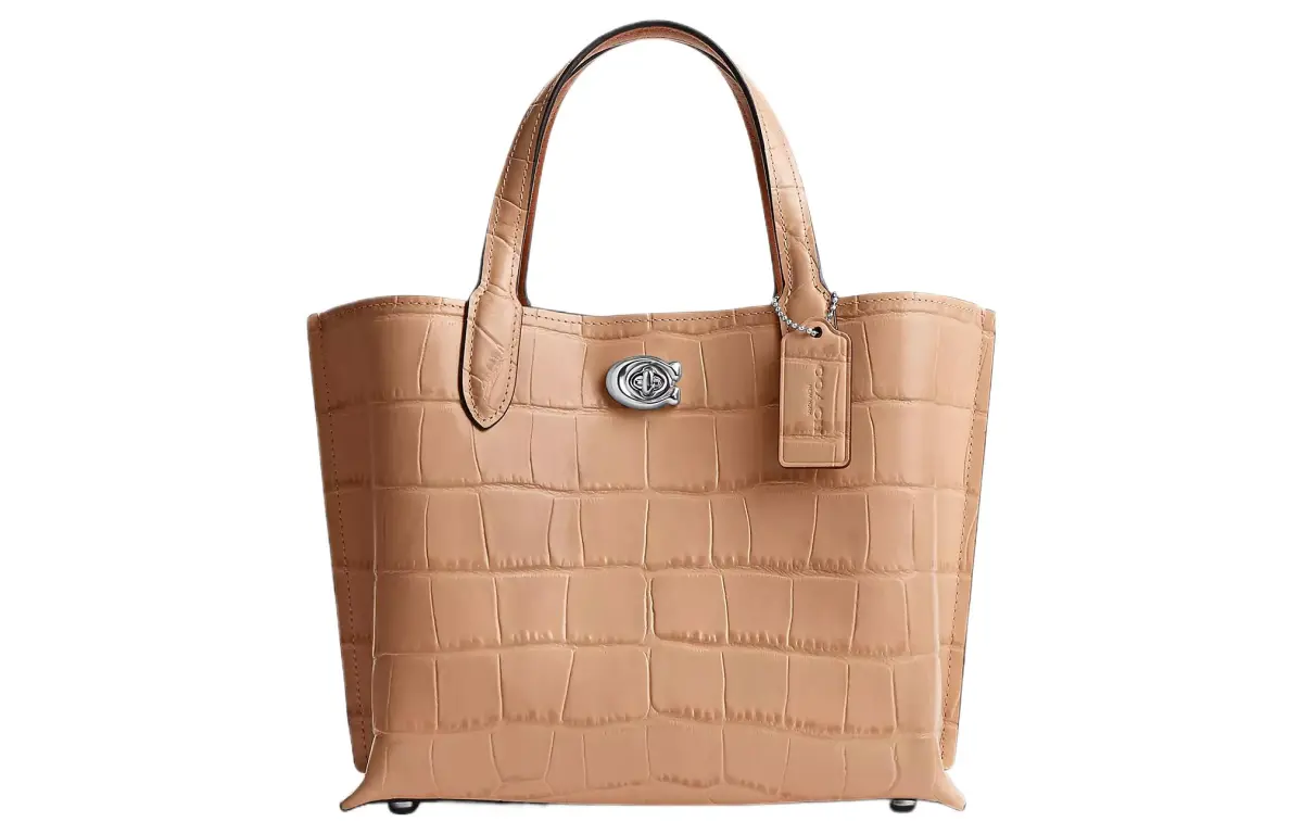 COACH Willow Crocodile Embossed Leather Bucket Bag, Tote Bag, Shopping Bag, Crossbody Handbag Medium Women's