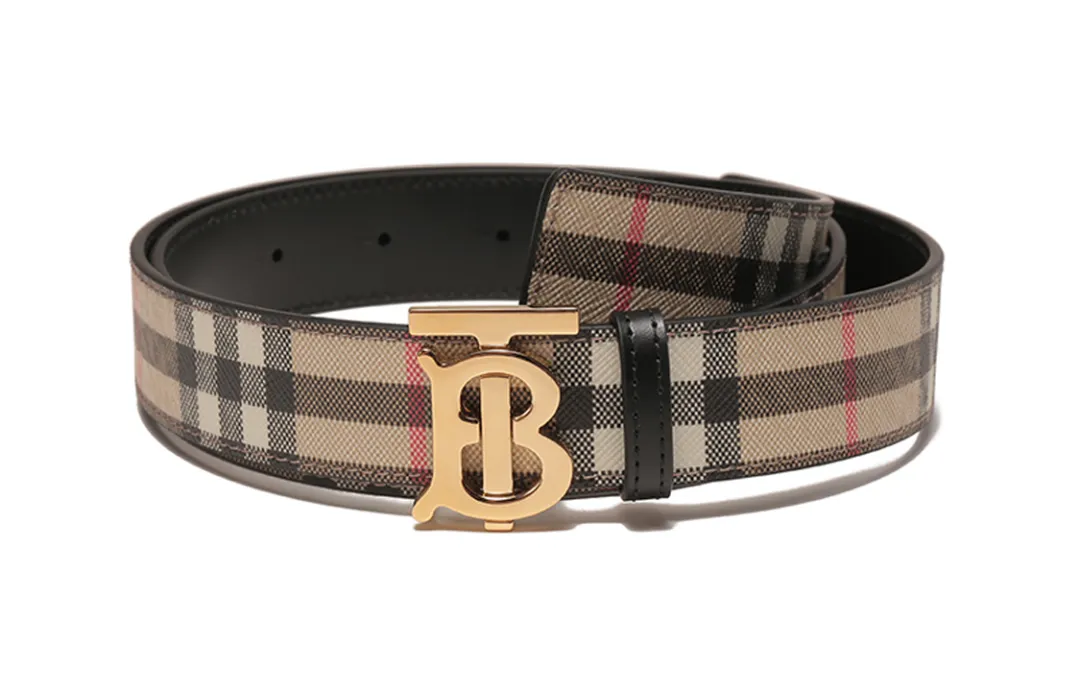 Burberry Letter Label Plate Buckle Leather Belts Women's Beige Width 3cm