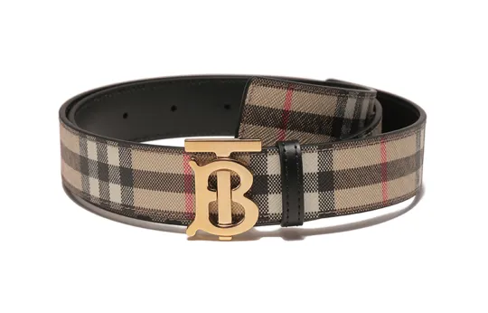Burberry Letter Label Plate Buckle Leather Belts Women's Beige Width 3cm
