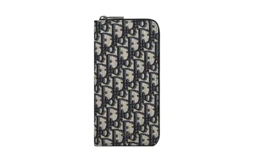 DIOR Oblique Jacquard Fabric Wallet Men's Beige & Black