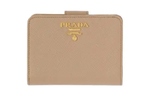 PRADA Saffiano Leather Wallet Small Women's Stone Color & Cornflower Blue