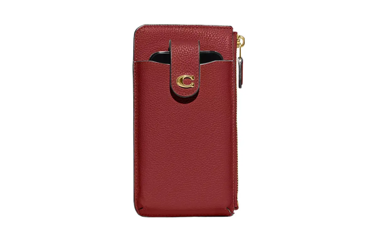 COACH Leather Cell Phone Pouch Wallet Regular Women's Enamel Red