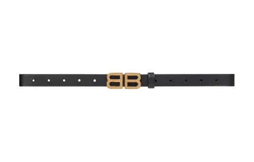 Balenciaga Badge Letter Decoration, Smooth Buckle Leather Belts Women's Black Width 1.8cm