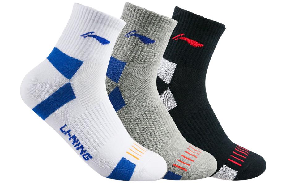 Li Ning Socks Cotton, Polyester, Elastane Unisex 3 Pack Abrasion Resistant, Breathable