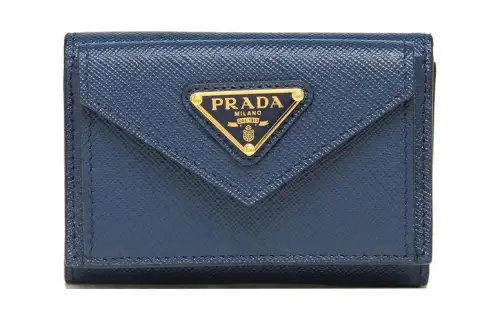 PRADA Saffiano Leather Wallet Mini Women's Blue