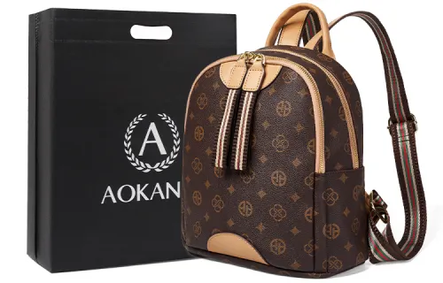 AOKANG PVC Portable Backpack Monogram Bag Commuter Bag Regular Women's Coffee/White