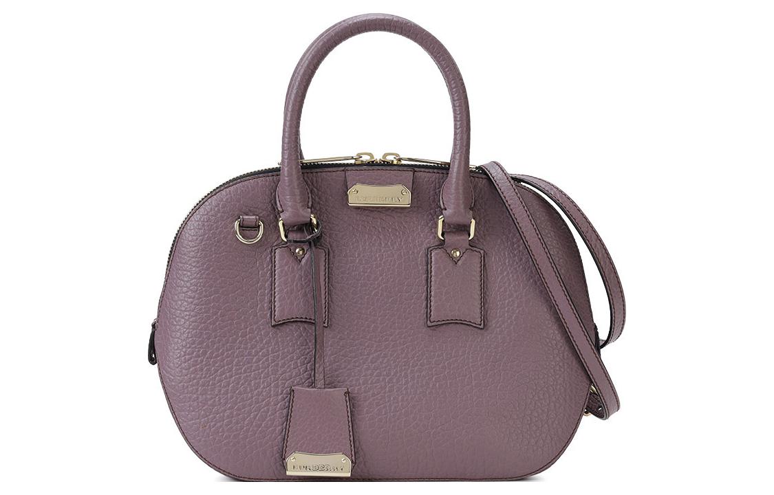 Burberry Zip Closure Leather Bowling Bag, Shoulder Bag, Handbag Small Women's Dark Purple Red