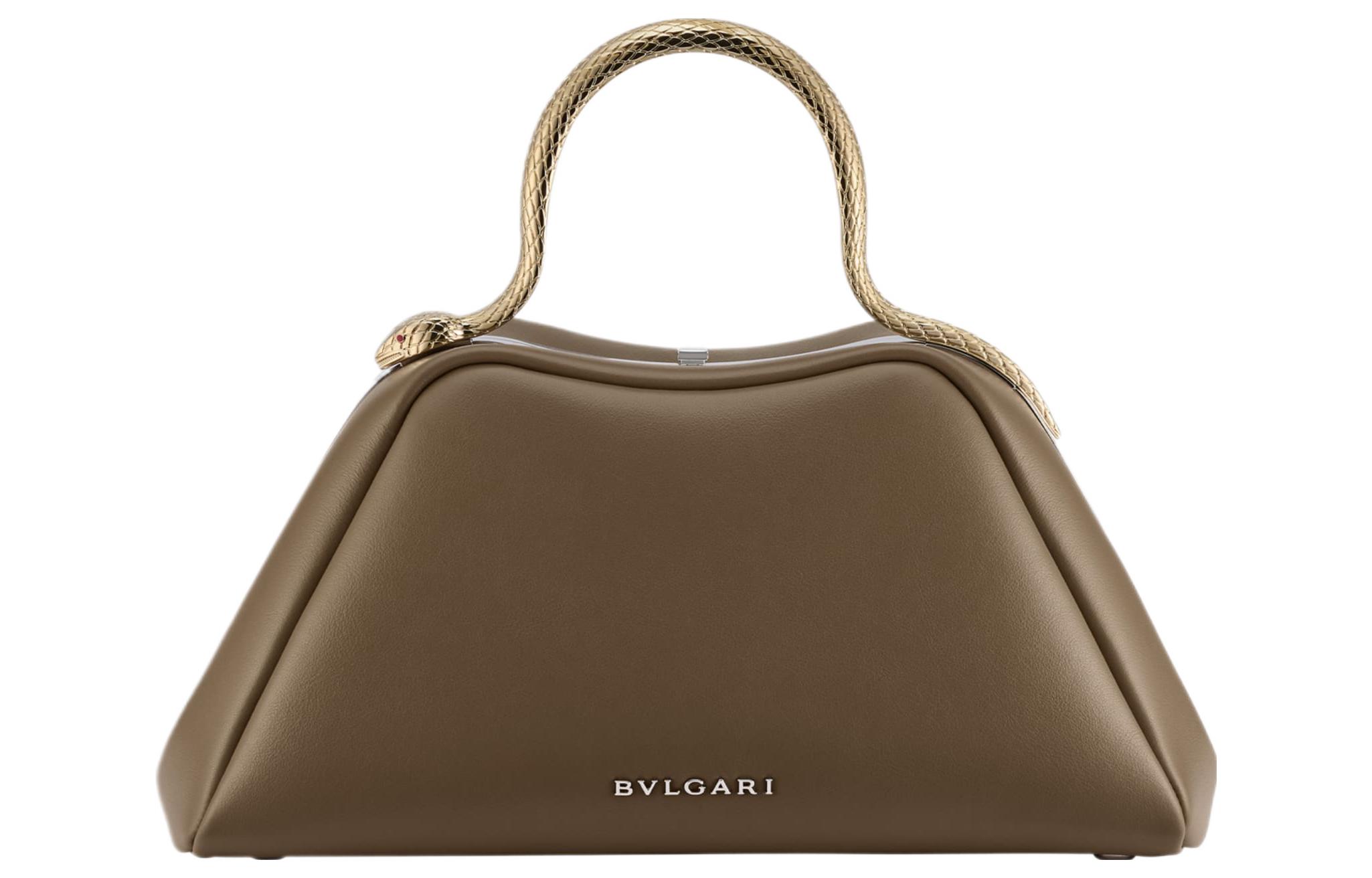 BVLGARI Serpentine Calfskin Shoulder Bag, Crossbody Bag, Handbag Small Women's Brown