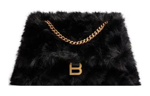 Balenciaga Crush Faux Fur Handbag, Shoulder Bag Women's Black