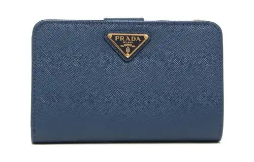 PRADA Saffiano Leather Wallet Small Women's Blue