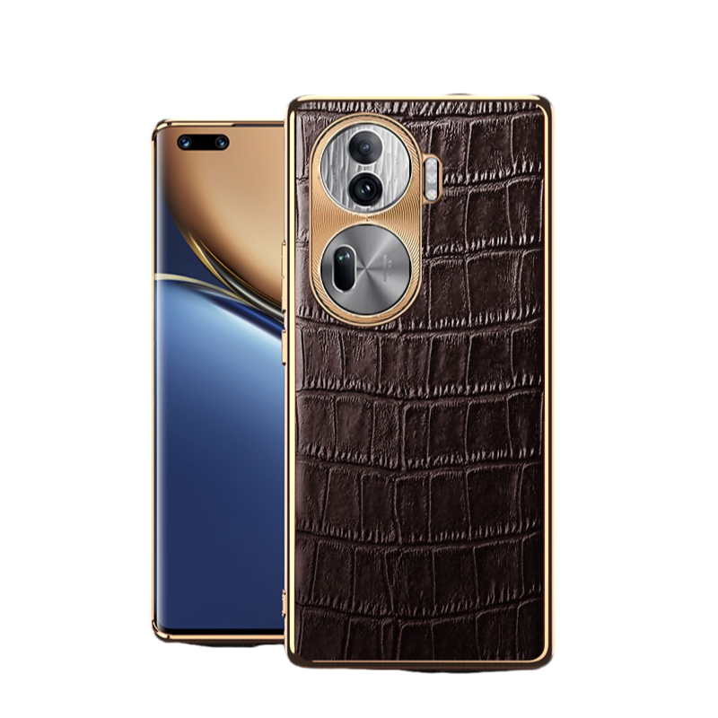 Baohuguang suitable for opporeno11Pro OPPORENO11 leather material couple first layer cowhide crocodile pattern electroplating lens protection feels super good all-inclusive protection high quality leather anti-fall sleeve business mobile phone case