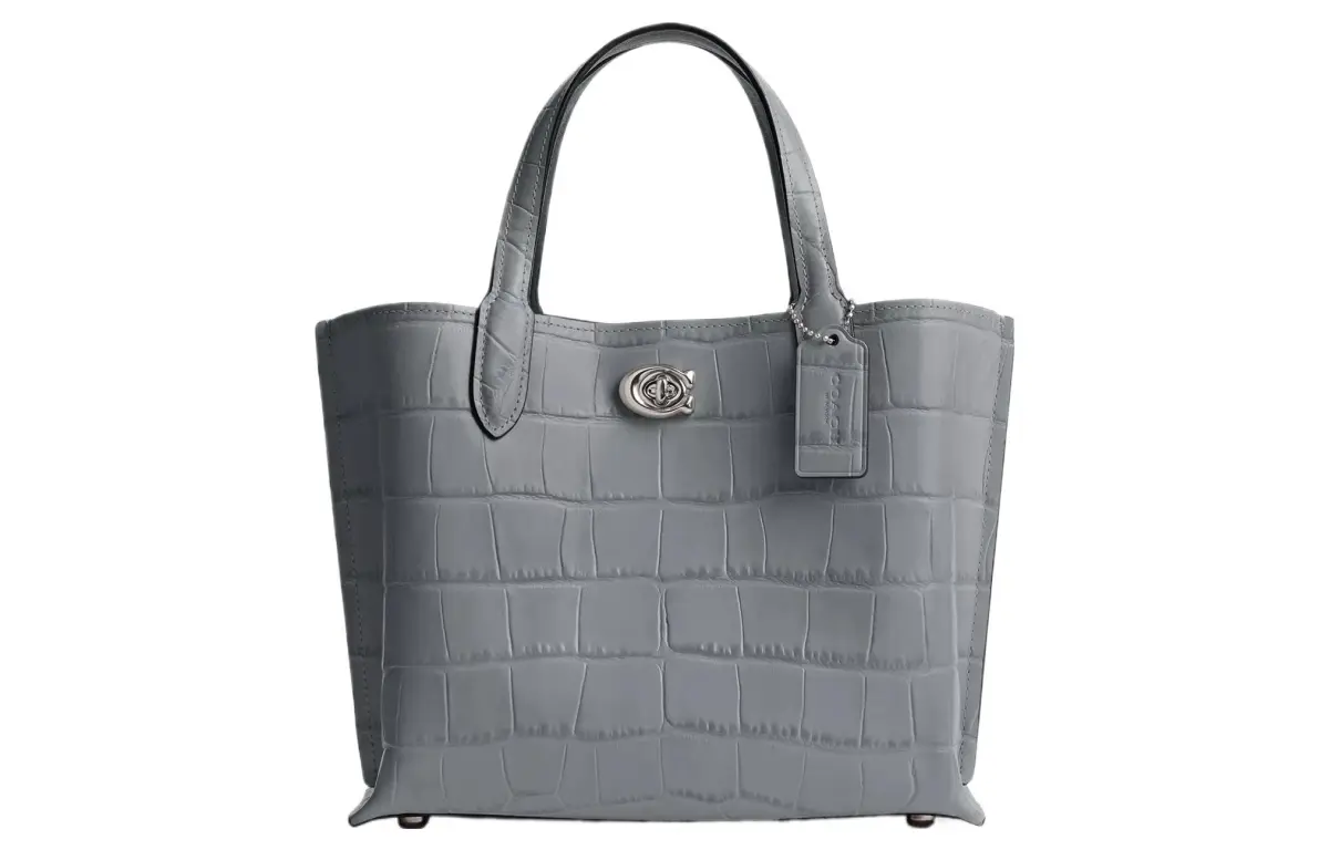 COACH Willow Leather Tote Bag, Shopping Bag, Handbag Medium Women's Silver & Gray Blue
