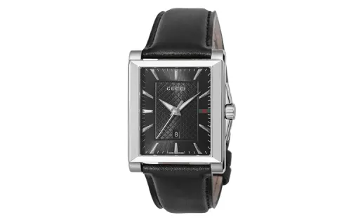 GUCCI Wrist Watches Quartz Movement Leather Strap Black Dial Men's Watches Water Resistant For Everyday Use
