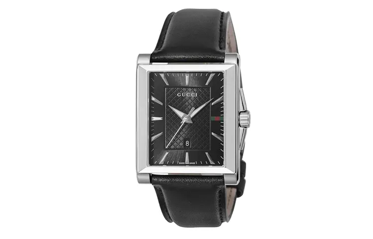 GUCCI Wrist Watches Quartz Movement Leather Strap Black Dial Men's Watches Water Resistant For Everyday Use