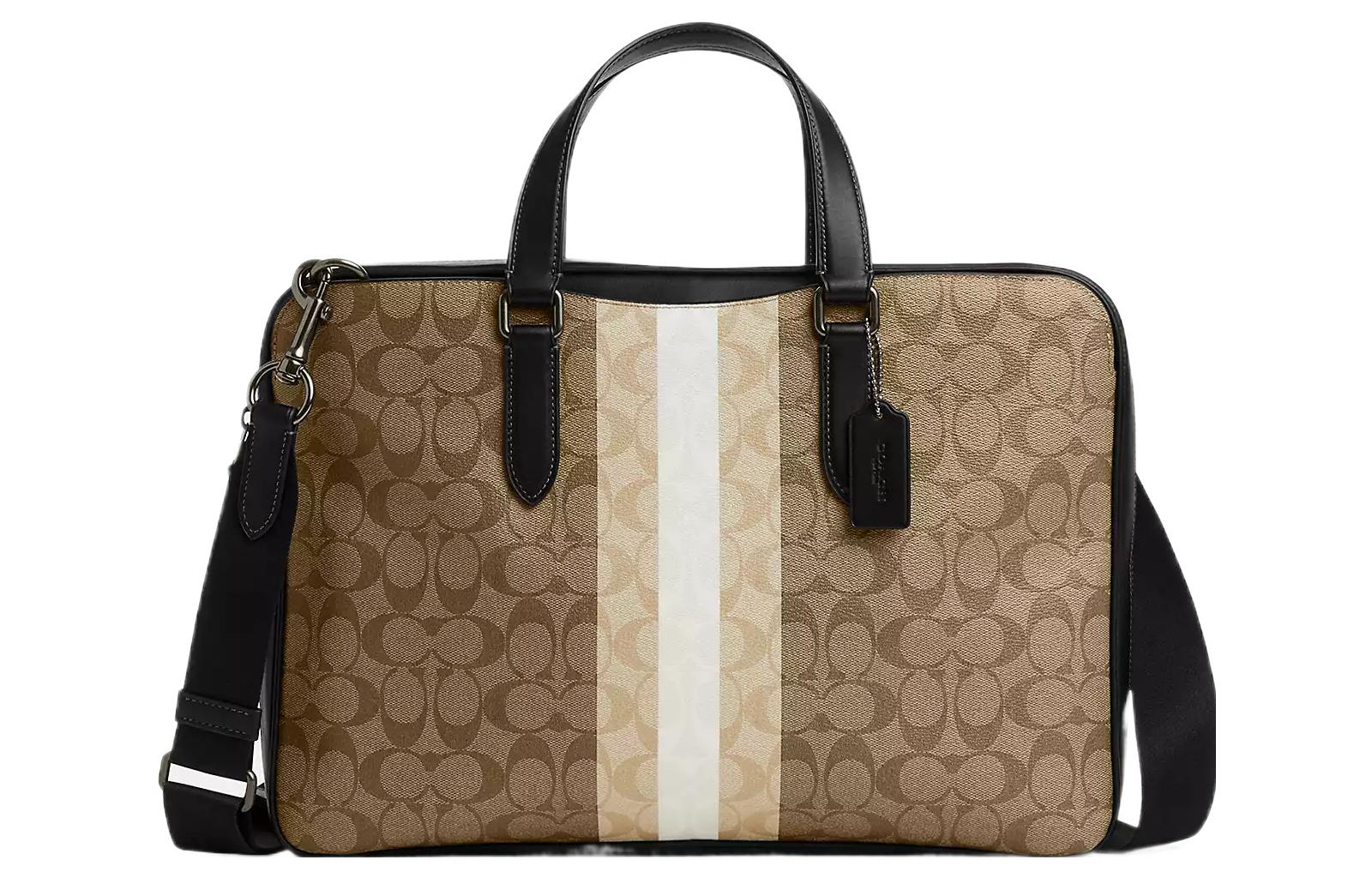 COACH Graham Coated Canvas With Calfskin Handbag, Shoulder Bag, Crossbody Bag Large Men's Khaki & White