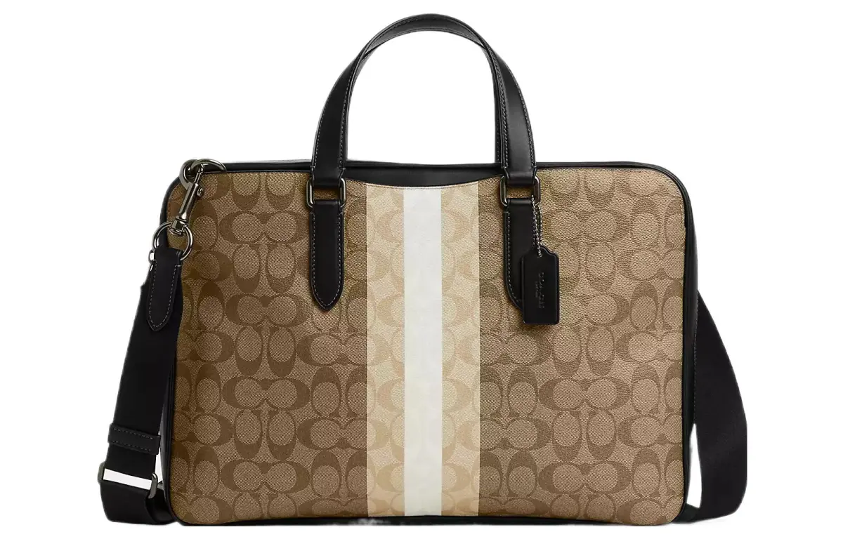 COACH Graham Coated Canvas With Calfskin Handbag, Shoulder Bag, Crossbody Bag Large Men's Khaki & White