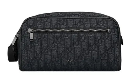 DIOR Oblique Jacquard With Grain Cow Leather Toiletry Bag Men's Black