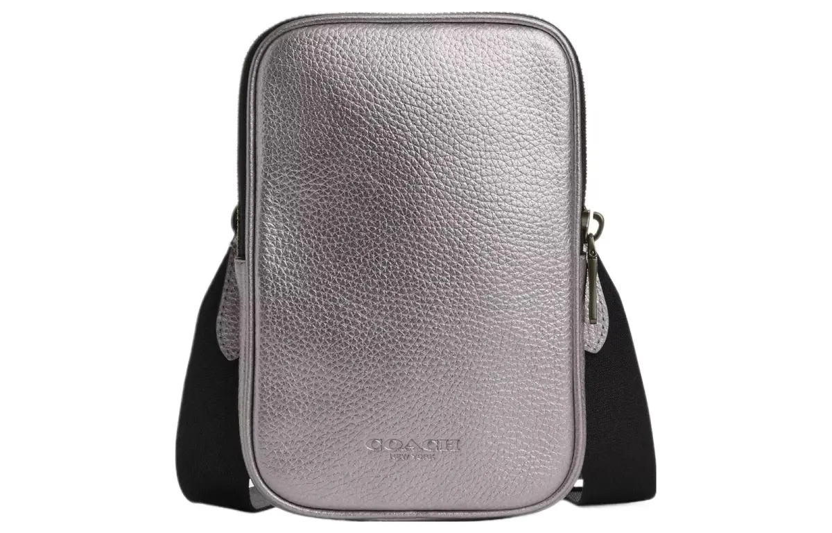 COACH Aden Leather Camera Bag, Shoulder Bag, Crossbody Bag Mini Women's Black Antique Inspired Style & Metallic Gray