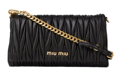 MIU MIU Leather Chain Crossbody Bag, Shoulder Bag Women's Black