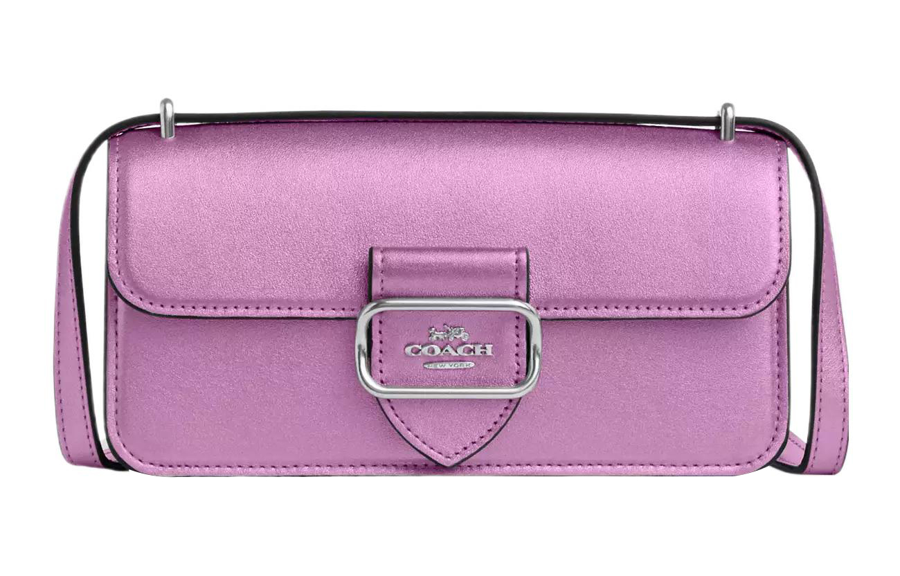 COACH Morgan Calfskin Baguette Bag, Shoulder Bag, Crossbody Bag Small Women's Silver & Metal Lilac