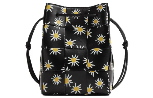 Bottega Veneta Cow Leather Bucket Bag, Shoulder Bag, Crossbody Bag Small Women's Black & White & Yellow