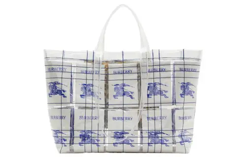 Burberry Polyurethane Tote Bag, Shopping Bag, Handbag Men's White & Blue