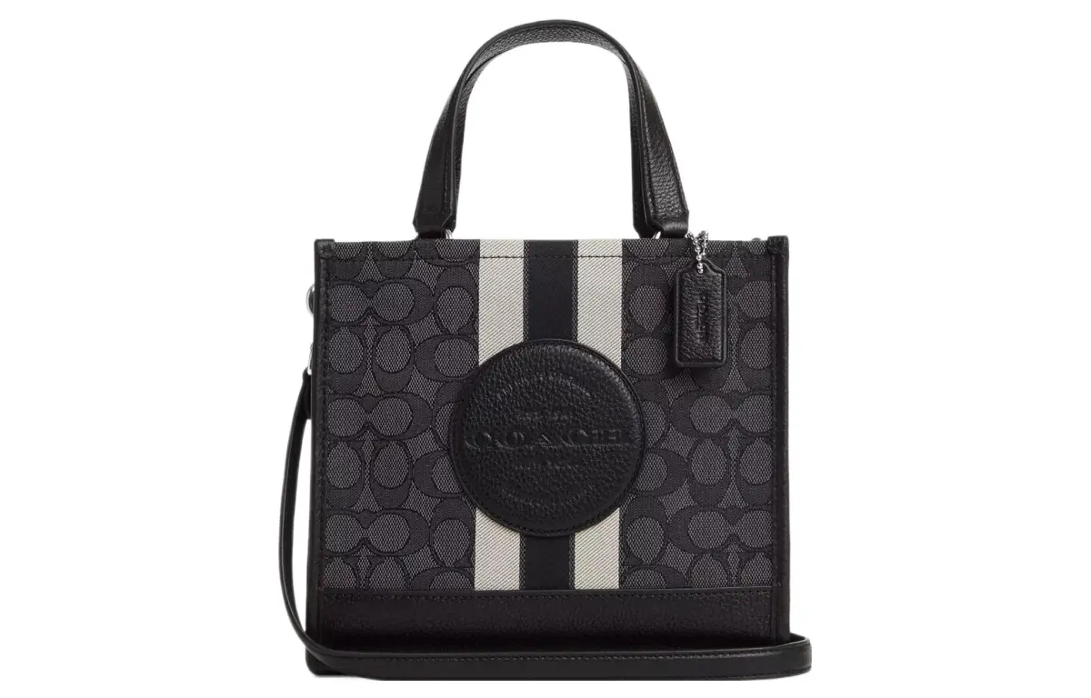 COACH Dempsey Fabric With Cow Leather Tote Bag, Shopping Bag, Shoulder Bag, Crossbody Bag, Handbag Small Women's Black