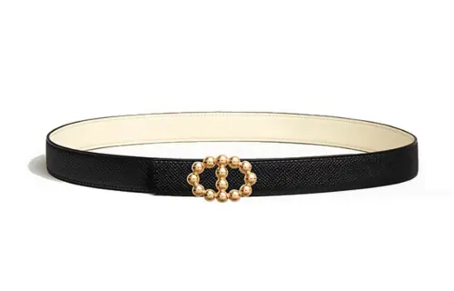 HERMES Maillon Bubble Buckle Double Sided Leather, Smooth Buckle Leather Belts Women's Black Width 2.4CM