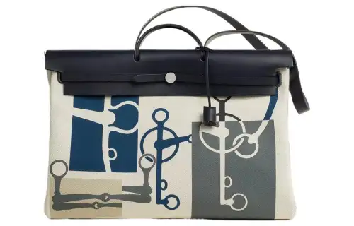 HERMES Herbag Zip HPlume Canvas Shoulder Bag, Crossbody Bag, Handbag 50 Unisex Indigo & Rain Cloud Gray