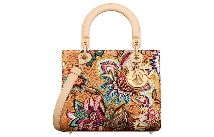 DIOR Lady Dior Raffia Crossbody One Shoulder Handbag Women's Brown & Multicolor