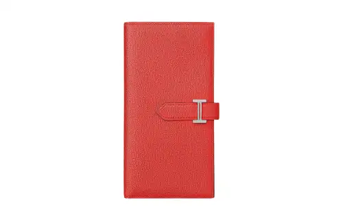 HERMES Bearn Silver Tone Buckle Mysore Goat Skin Card Holder, Wallet Women's 0E Rose Texas Pink