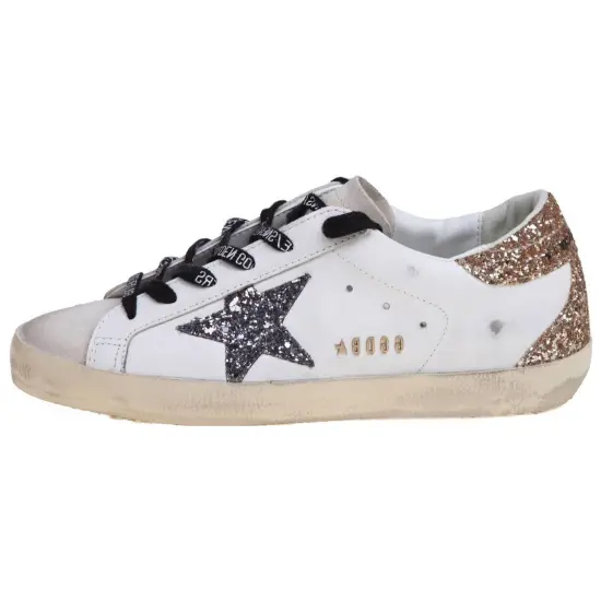 Golden Goose Super-Star White Silver Gold Glitter Women's