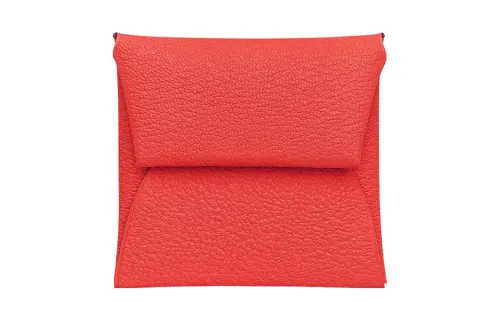 HERMES Bastia Silver Tone Buckle Mysore Goat Skin Wallet Women's 0E Rose Texas Pink