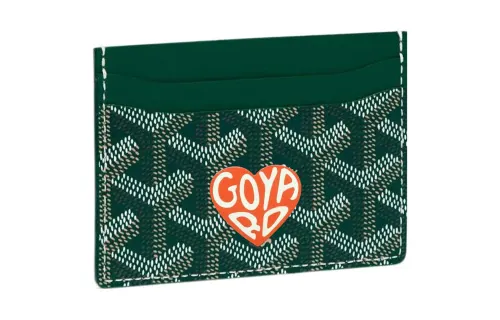 GOYARD Saint Sulpice Canvas With Leather Dog's Teeth Card Holder Card Holder Unisex Green & Orange Small Heart
