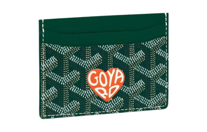 GOYARD Saint Sulpice Canvas With Leather Dog's Teeth Card Holder Card Holder Unisex Green & Orange Small Heart