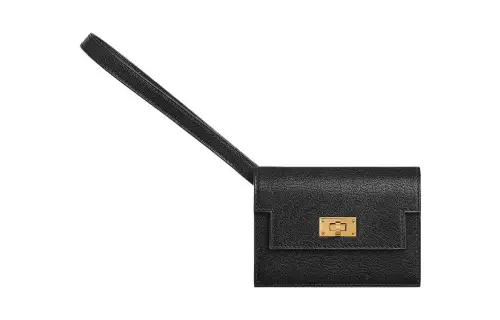 HERMES Kelly Pocket Gold tone Lock Chamkila Goat Skin Clutch Wallet Women's 89 Noir Black