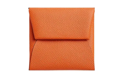 HERMES Bastia Epsom Leather Card Holder Women's Orange & Blue