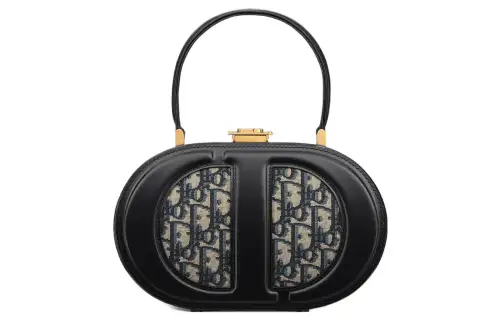 DIOR Oblique Jacquard Fabric Handbag Women's Black