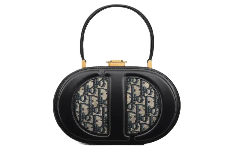 DIOR Oblique Jacquard Fabric Handbag Women's Black