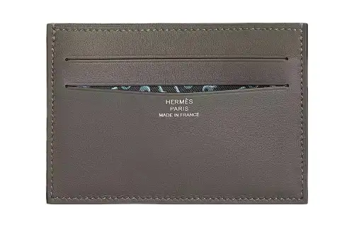 HERMES Citizen Twill Swift Leather Card Holder Women's Gray