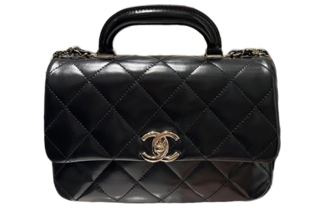 CHANEL Chanel 24C Early Spring Vacation Series Square Fat Handle Leather Chain Diamond Oil Wax Leather Hand-held Shoulder Crossbody Bag Medium Women's Black