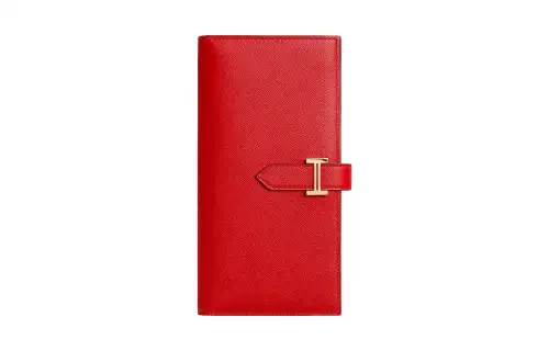 HERMES Bearn Gold tone Lock Madame Calfskin Wallet Women's S3 Rouge De Coeur Heart Red