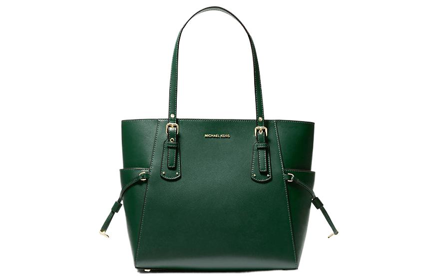 MICHAEL KORS Voyager Leather Tote Bag, Shopping Bag, Handbag, Shoulder Bag Small Women's Dark Green